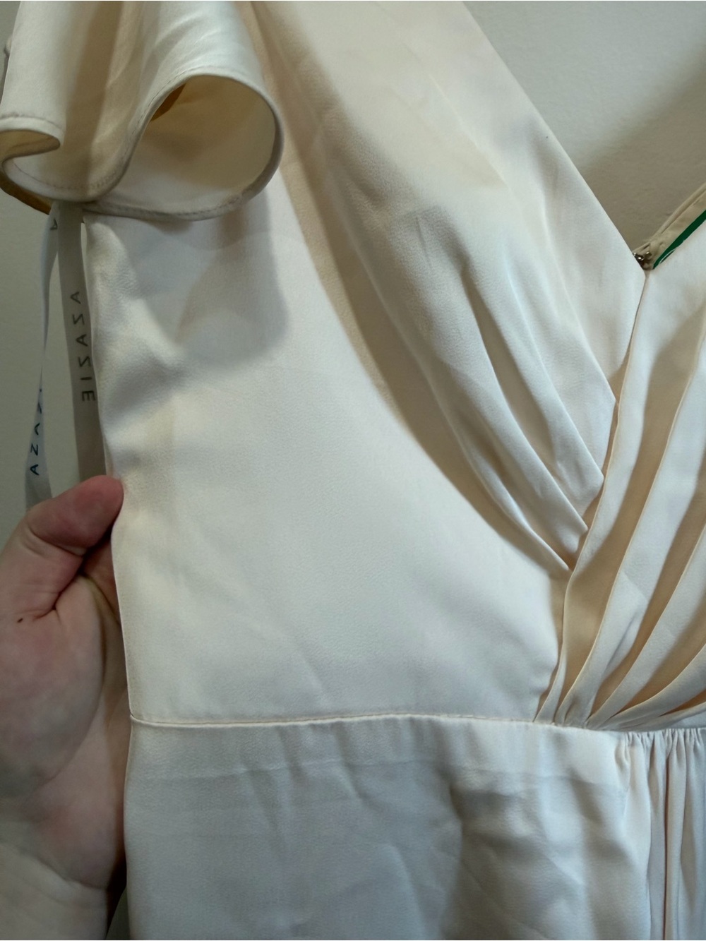 🆕 NWT Azazie Soren in White Alabaster A-Line Pleated Stretch Satin Maxi Dress - Picture 6 of 10